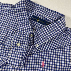Polo Ralph Lauren Men’s 4XLT Gingham Oxford Shirt Blue White Pink